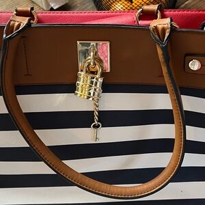 Aldo Striped Brown with Red and Blue Women's Handbag